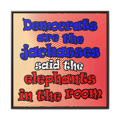 donkeys and elephants - framed canvas art (yellow-orange wave)