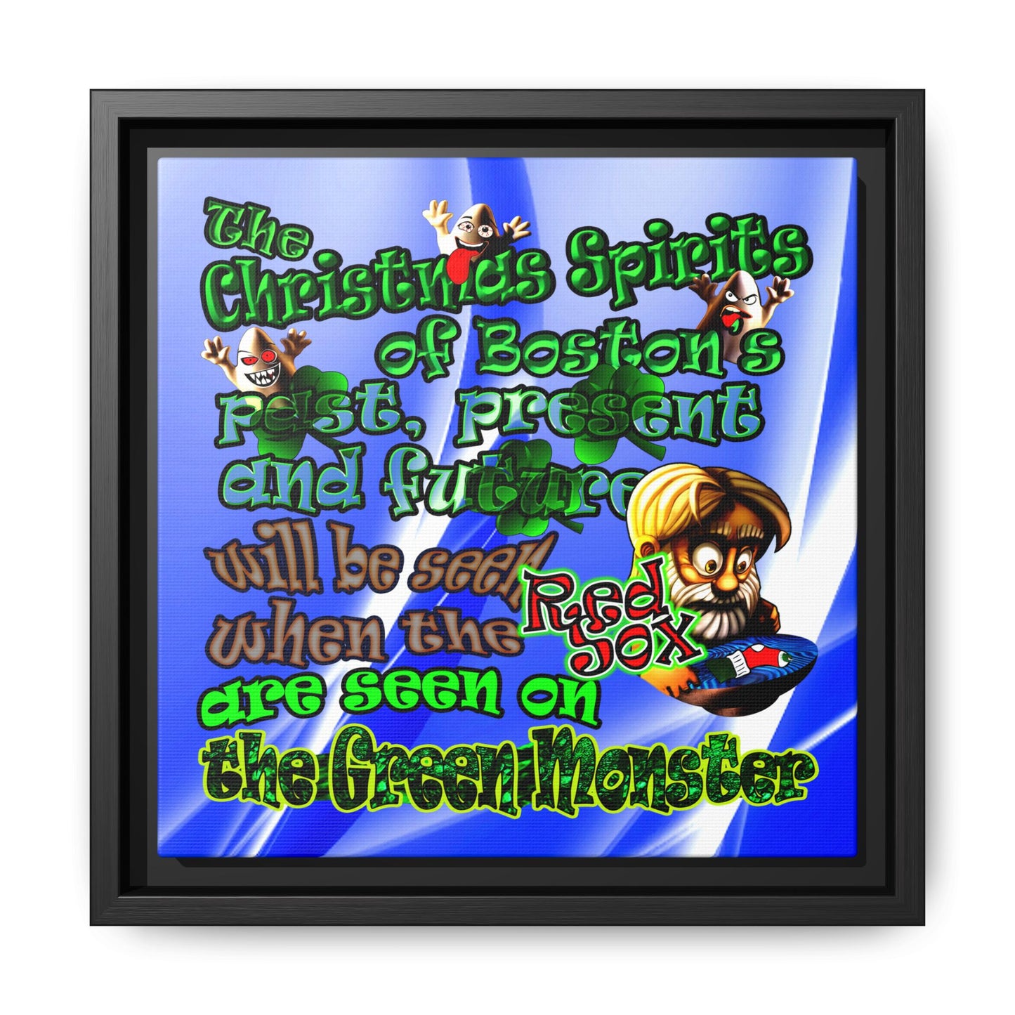 christmas spirits of boston - framed canvas art (blue-white wave)