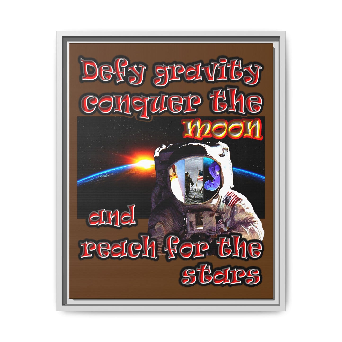 defy conquer reach - framed canvas art (brown)