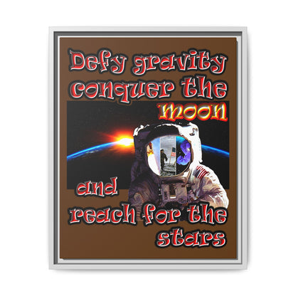 defy conquer reach - framed canvas art (brown)