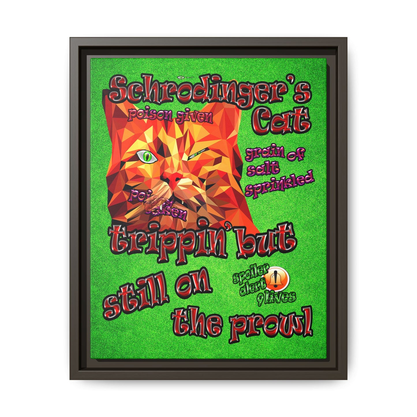 schrodinger's cat - framed canvas art (green turf)