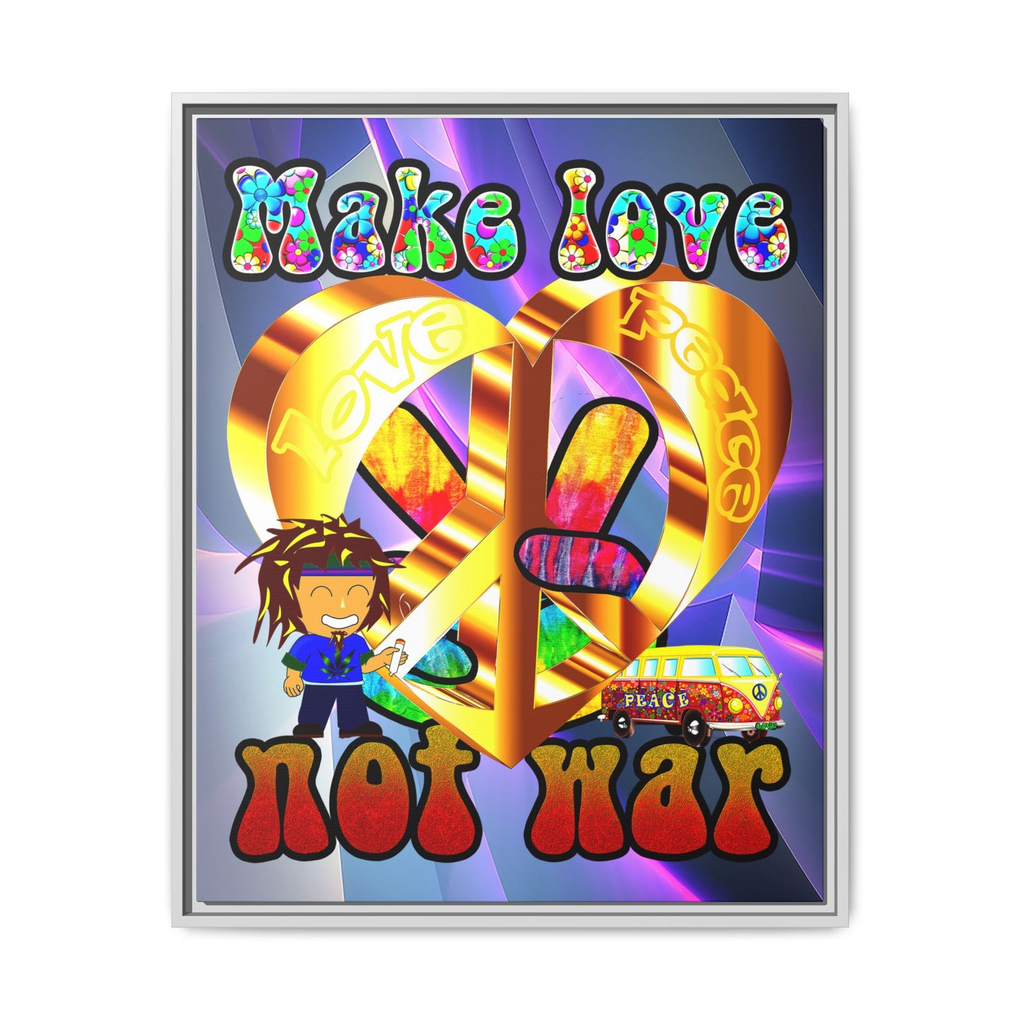 love peace - framed canvas art (grey-pink wave)