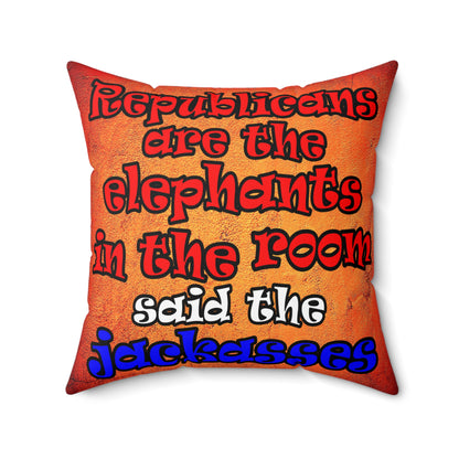 donkeys and elephants - Spun Polyester Square Pillow - (burnt orange)