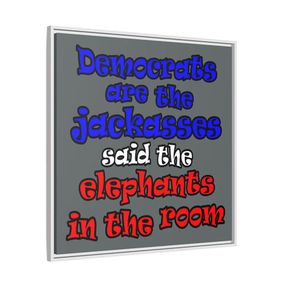 donkeys and elephants - framed canvas art (dark grey)