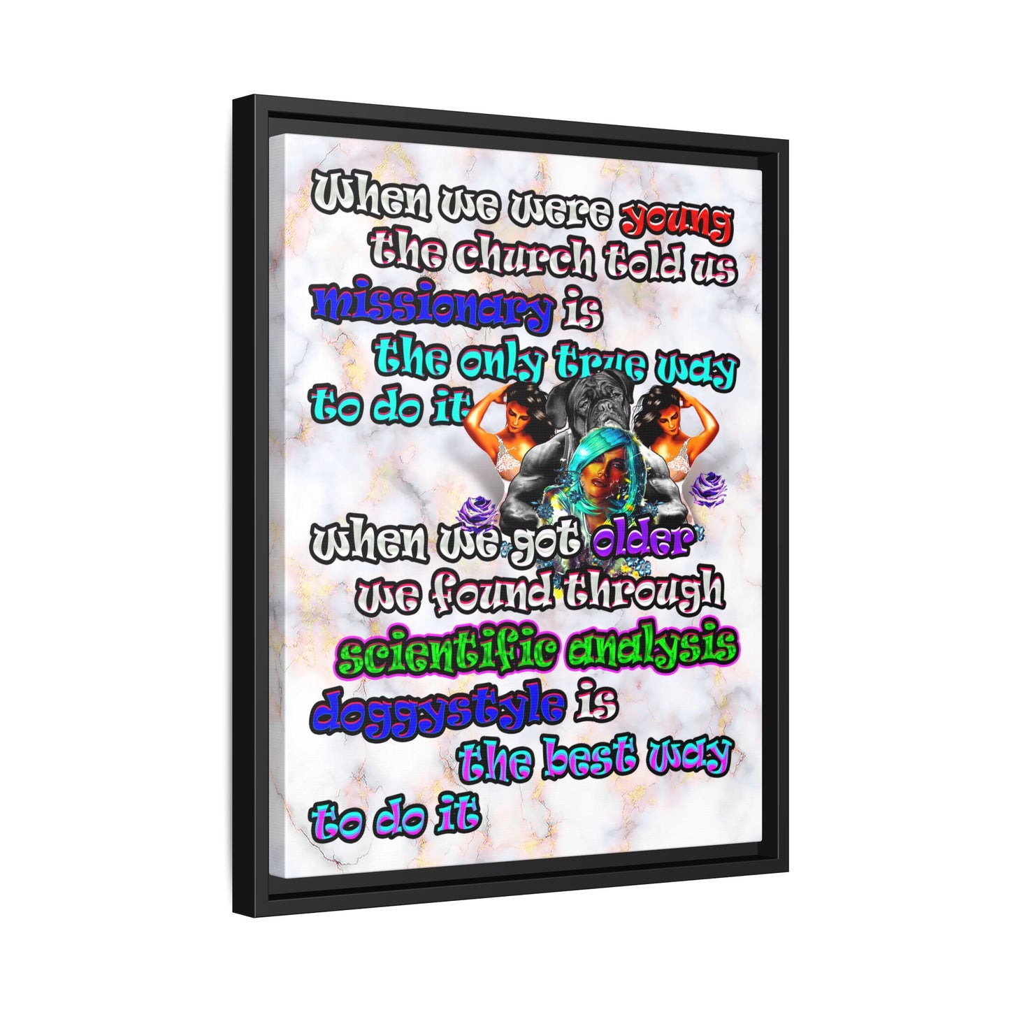 doggystyle - framed canvas art (white marble)