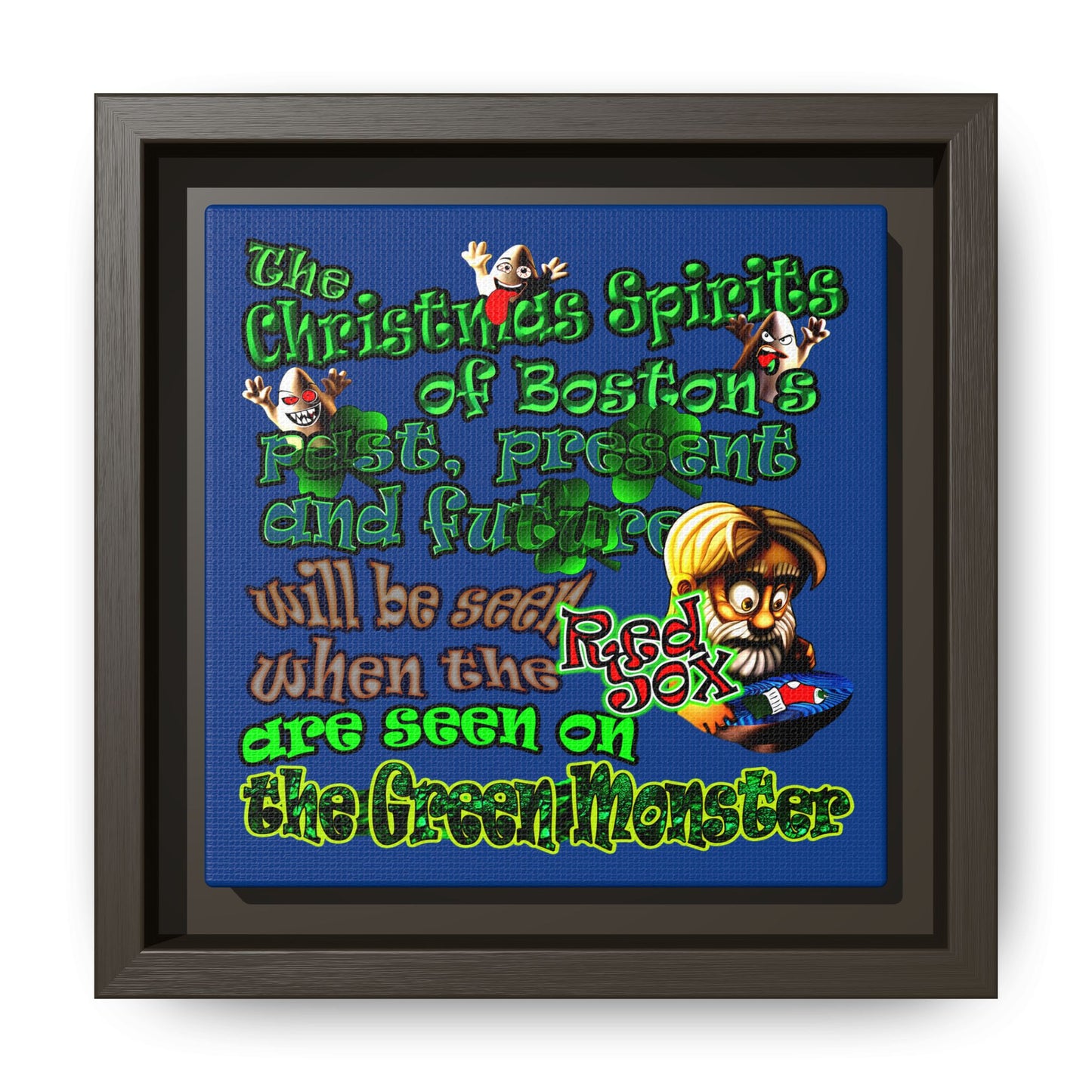 christmas spirits of boston - framed canvas art (dark blue)