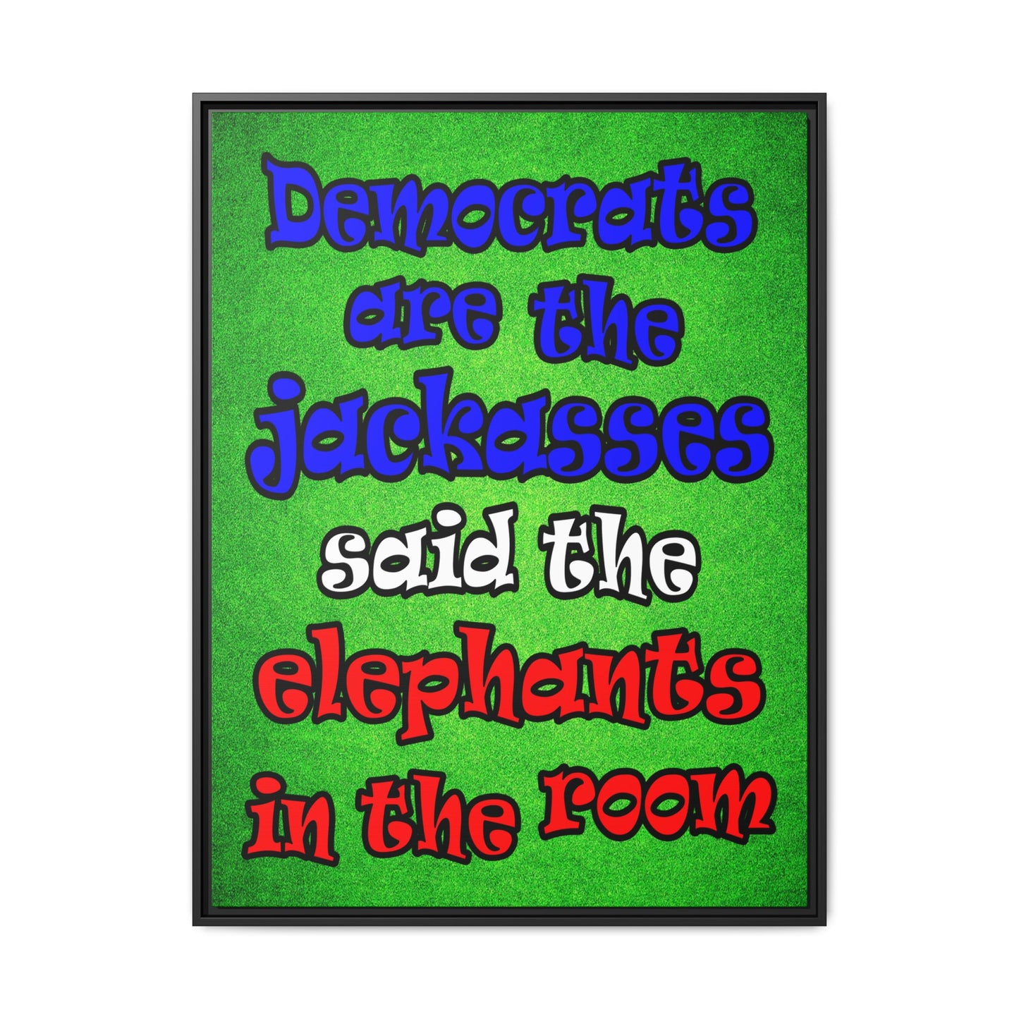donkeys and elephants - framed canvas art (green turf)