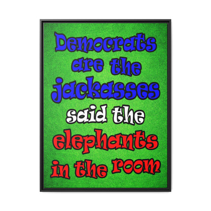 donkeys and elephants - framed canvas art (green turf)
