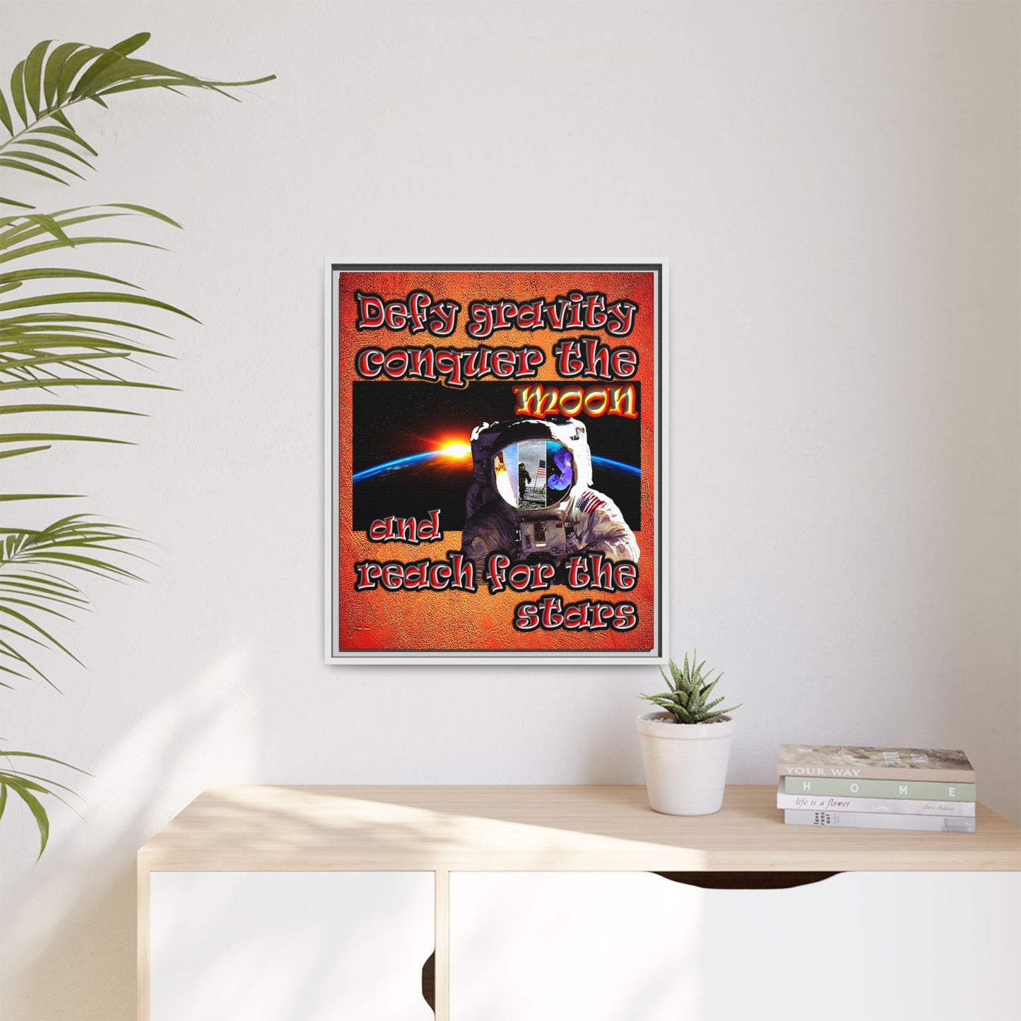 defy conquer reach - framed canvas art (burnt orange)