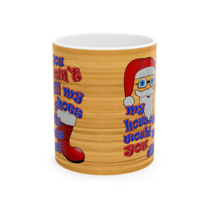 santa's shoes - White Mug (butterscotch wood finish)