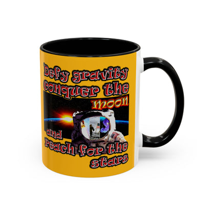 defy conquer reach - Accent Mug (yellow)