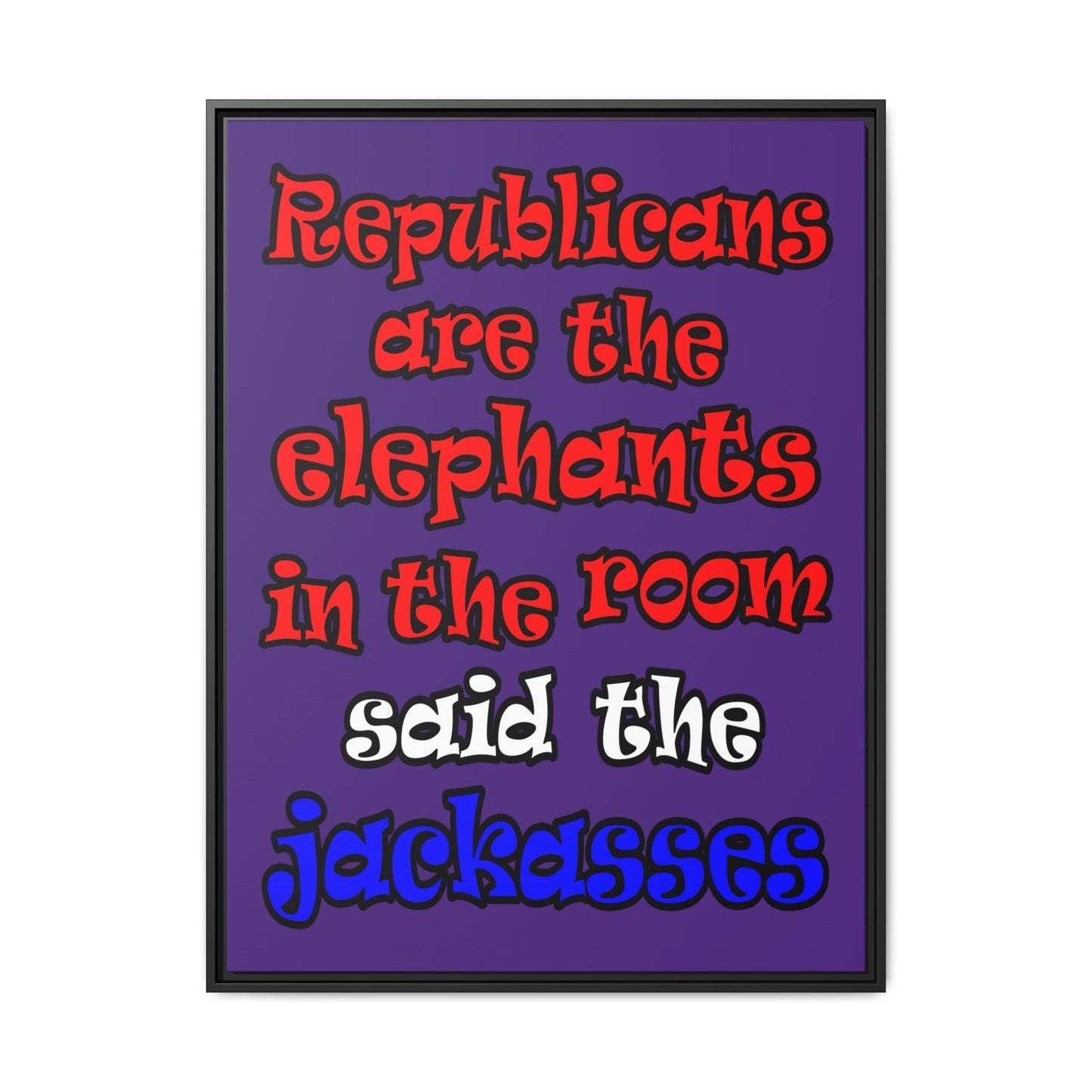 donkeys and elephants - framed canvas art (purple)