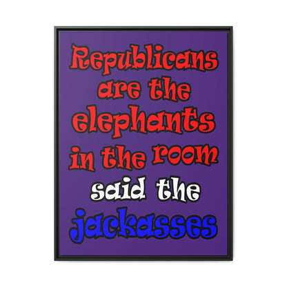 donkeys and elephants - framed canvas art (purple)