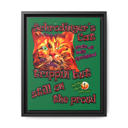 schrodinger's cat - framed canvas art (dark green)