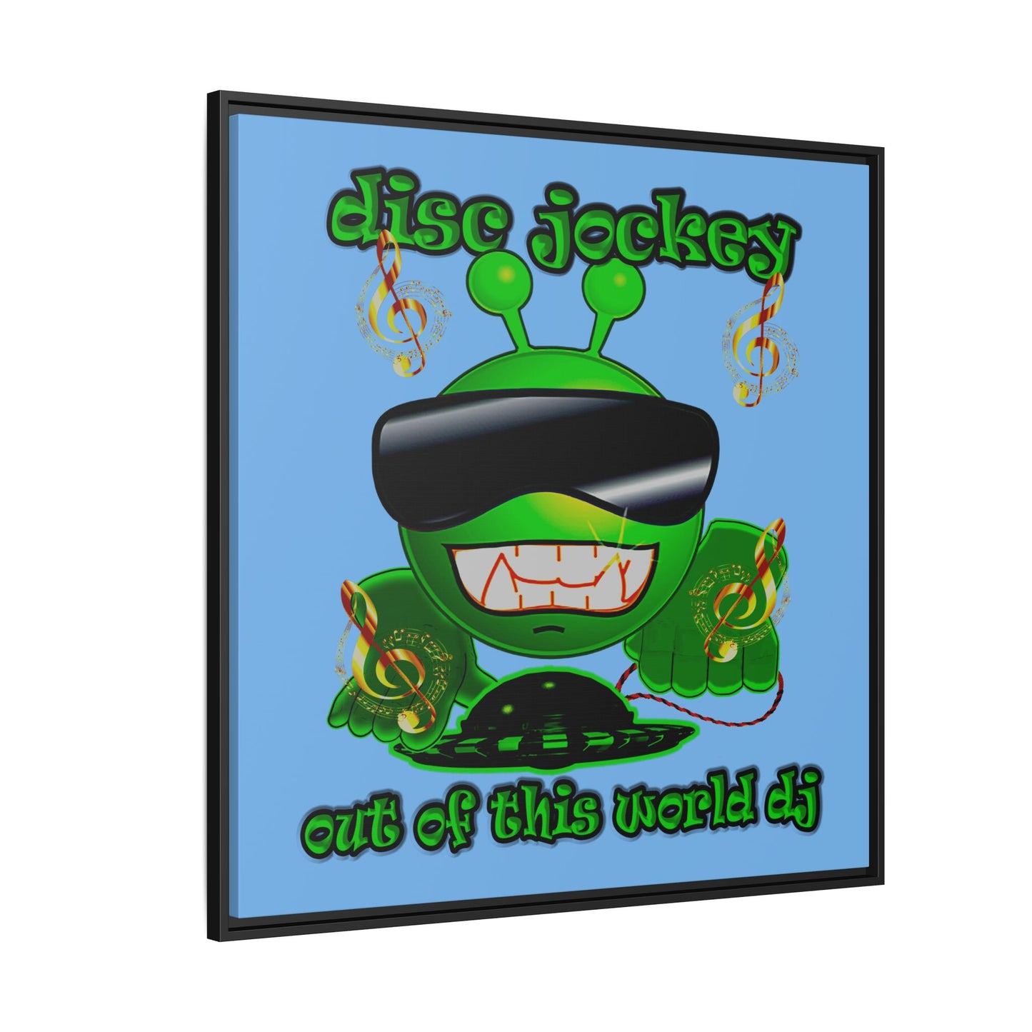 disc jockey - framed canvas art (light blue)