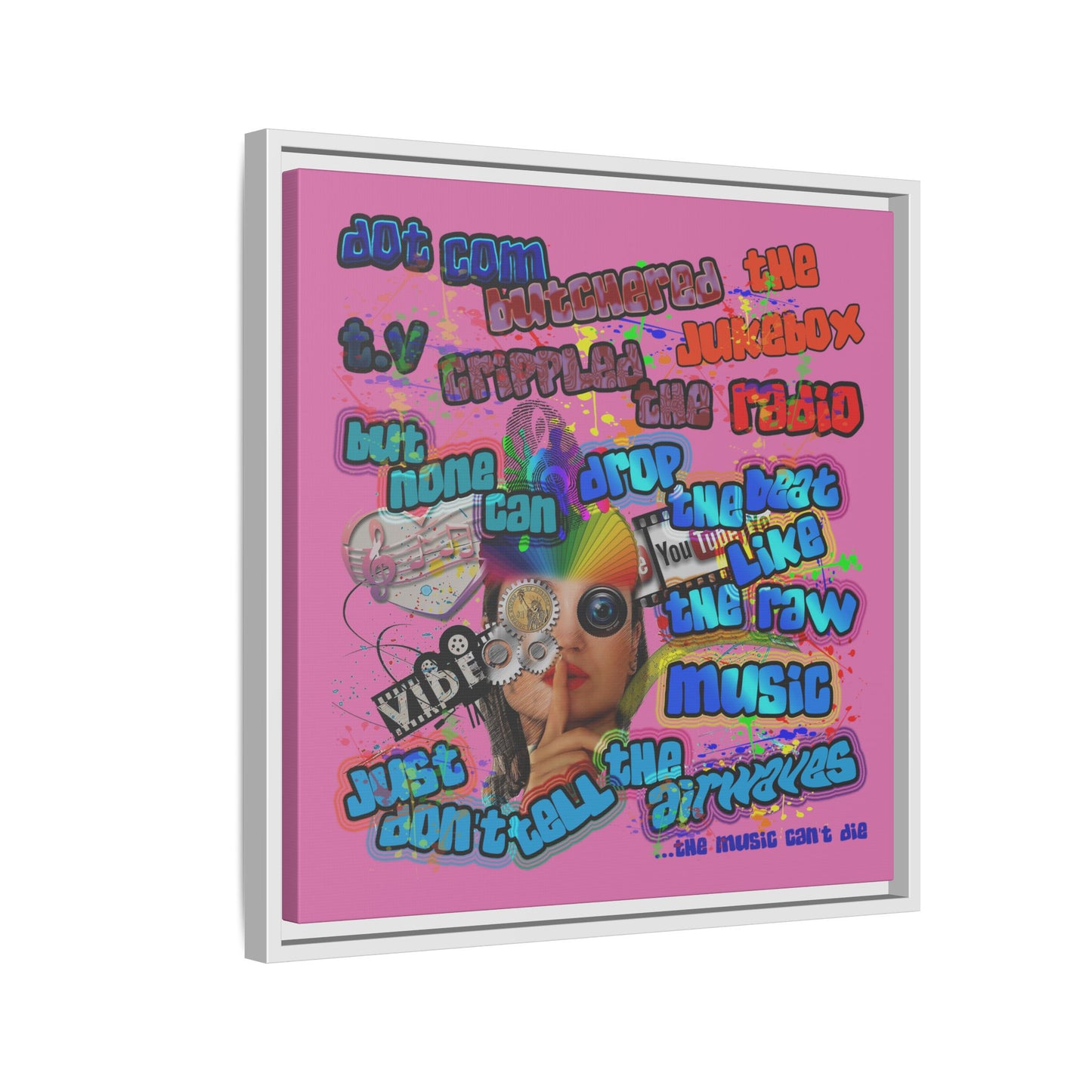 drop the beat - framed canvas art (light pink)
