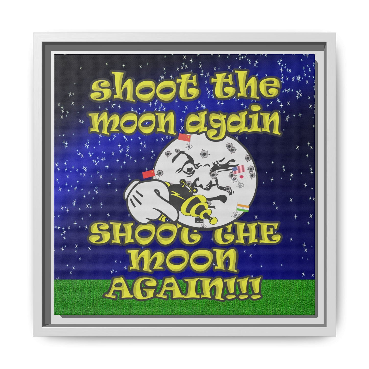 shoot the moon again - framed canvas art ('snoops' background)