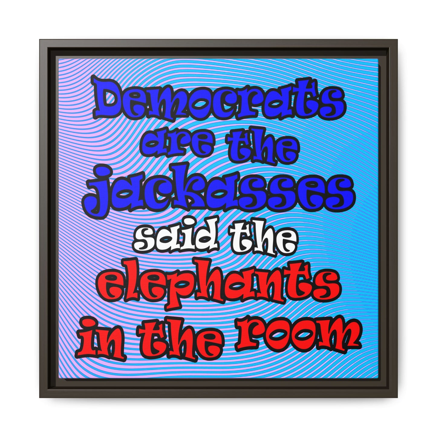 donkeys and elephants - framed canvas art (light blue-purple wave)