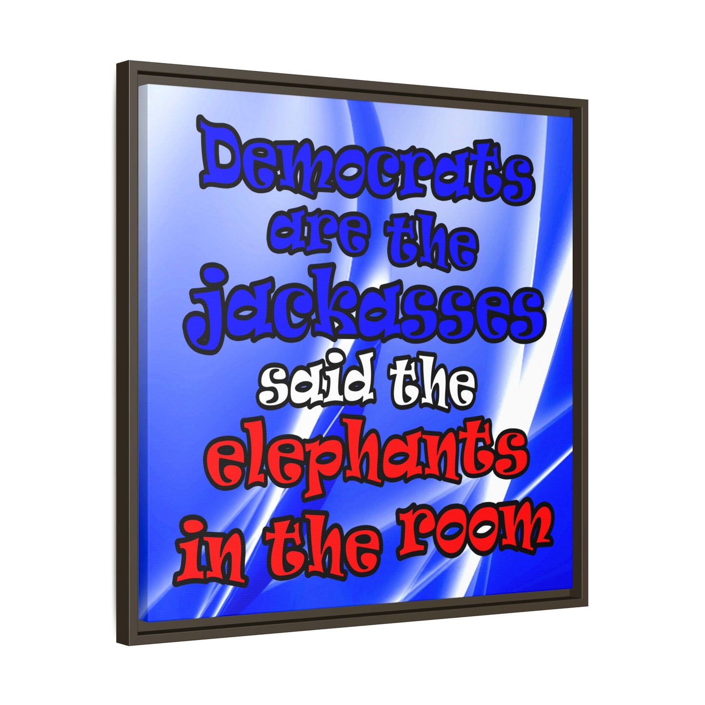 donkeys and elephants - framed canvas art (blue-white wave)