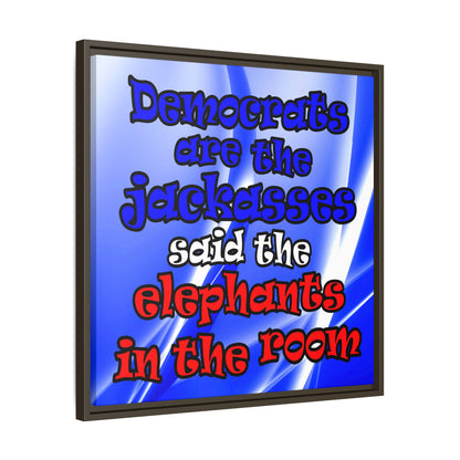 donkeys and elephants - framed canvas art (blue-white wave)