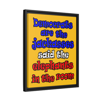 donkeys and elephants - framed canvas art (yellow)