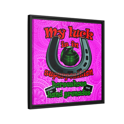 my luck - framed canvas art (pink swirl)