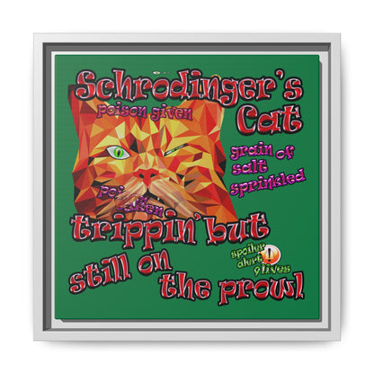 schrodinger's cat - framed canvas art (dark green)
