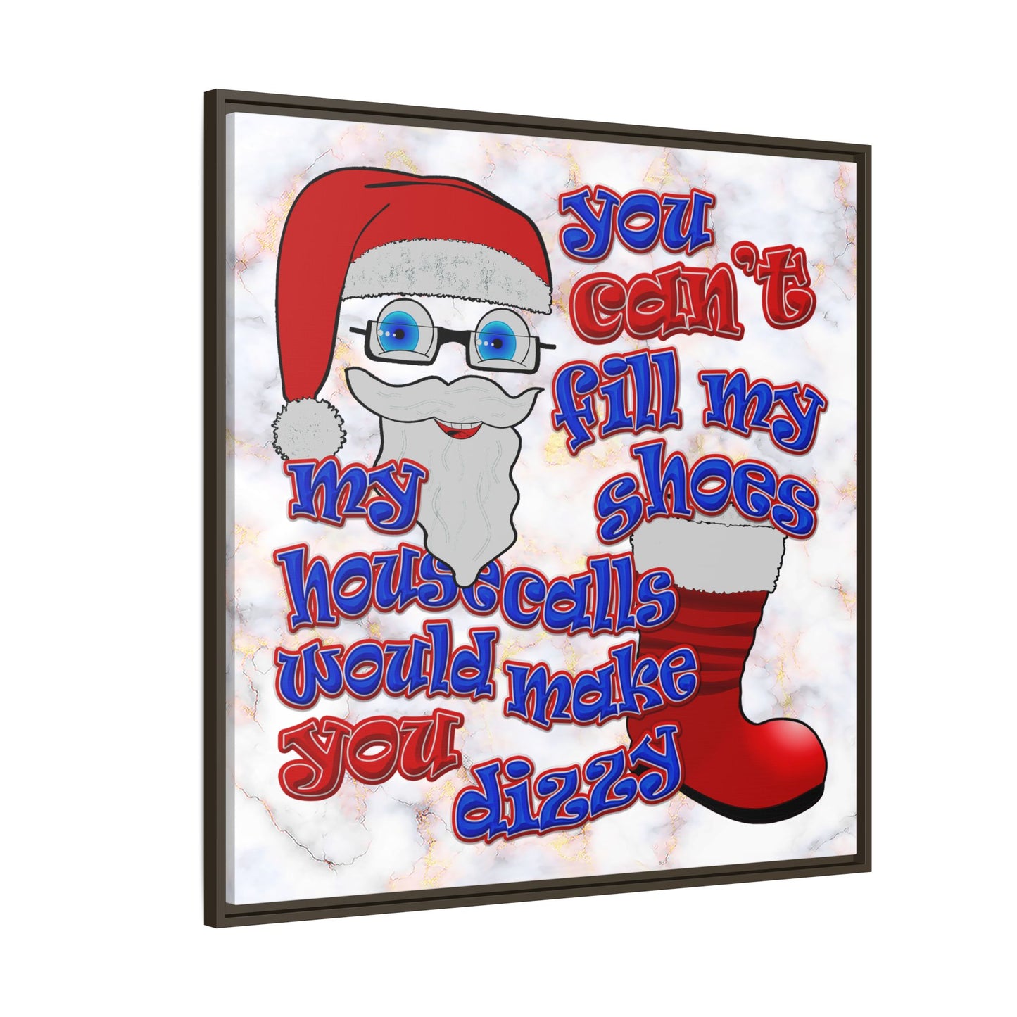 santa's shoes - framed canvas art (white marble)