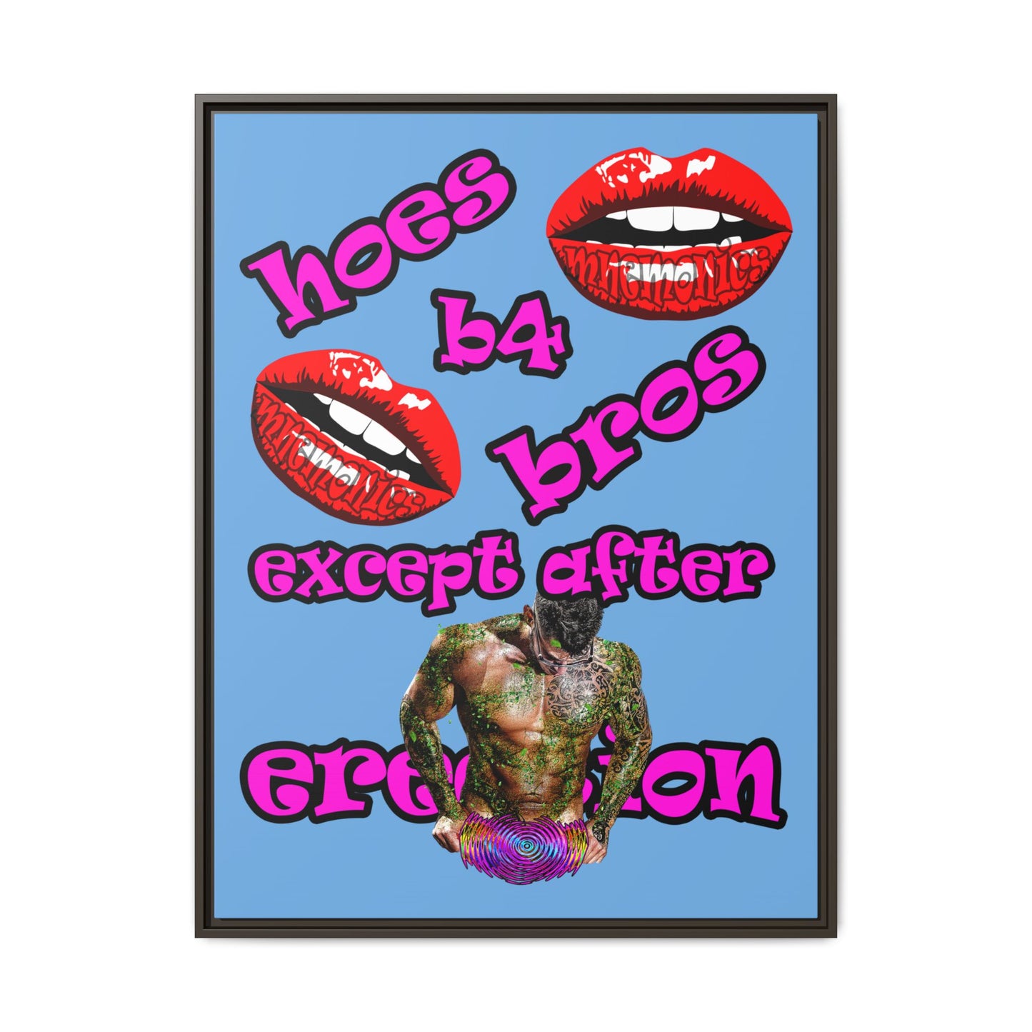 hoes b4 bros - framed canvas art (light blue)