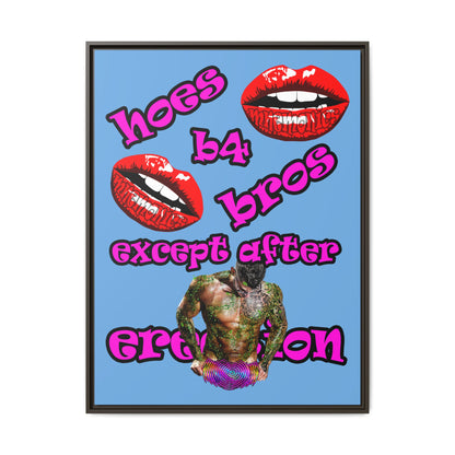 hoes b4 bros - framed canvas art (light blue)