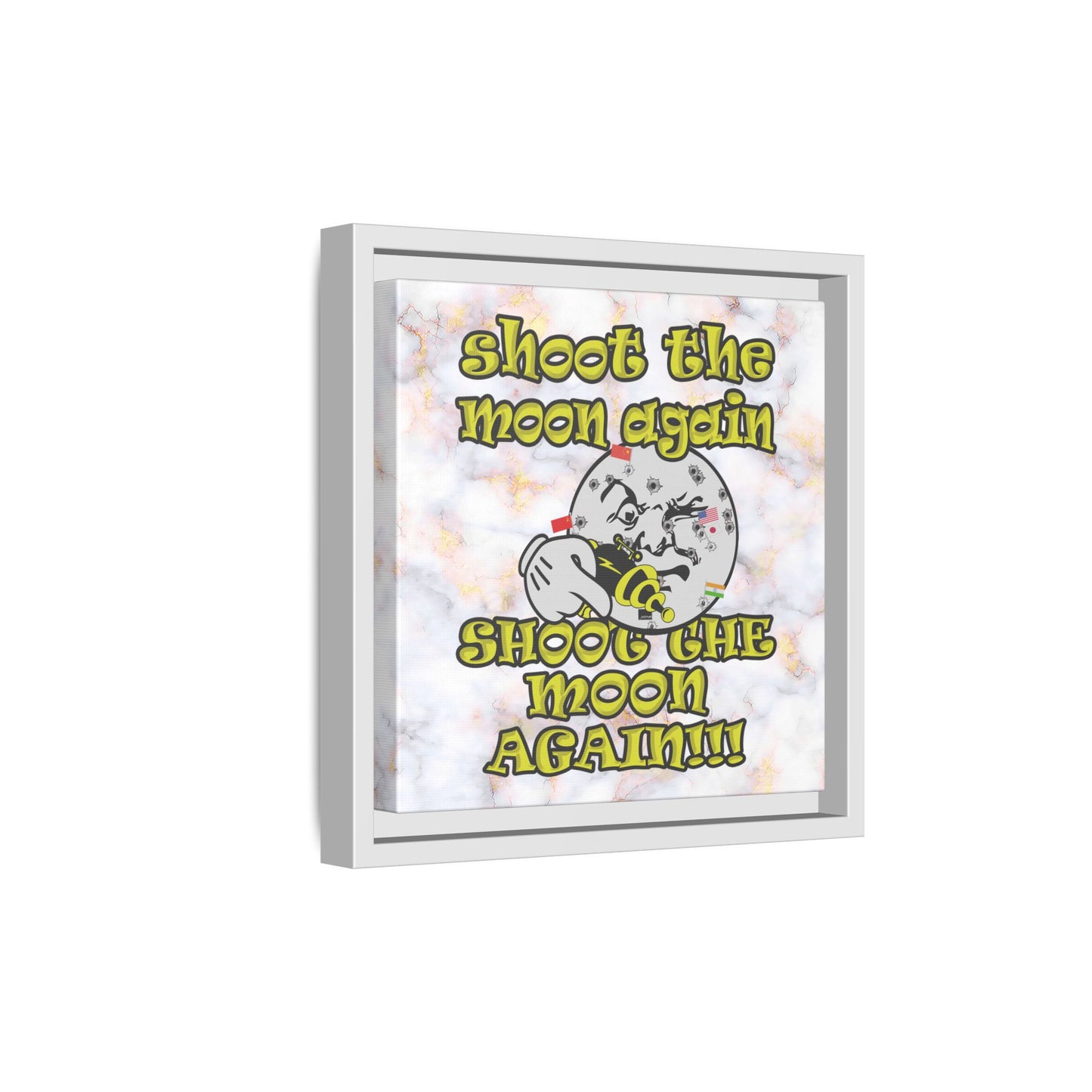 shoot the moon again - framed canvas art (white marble)