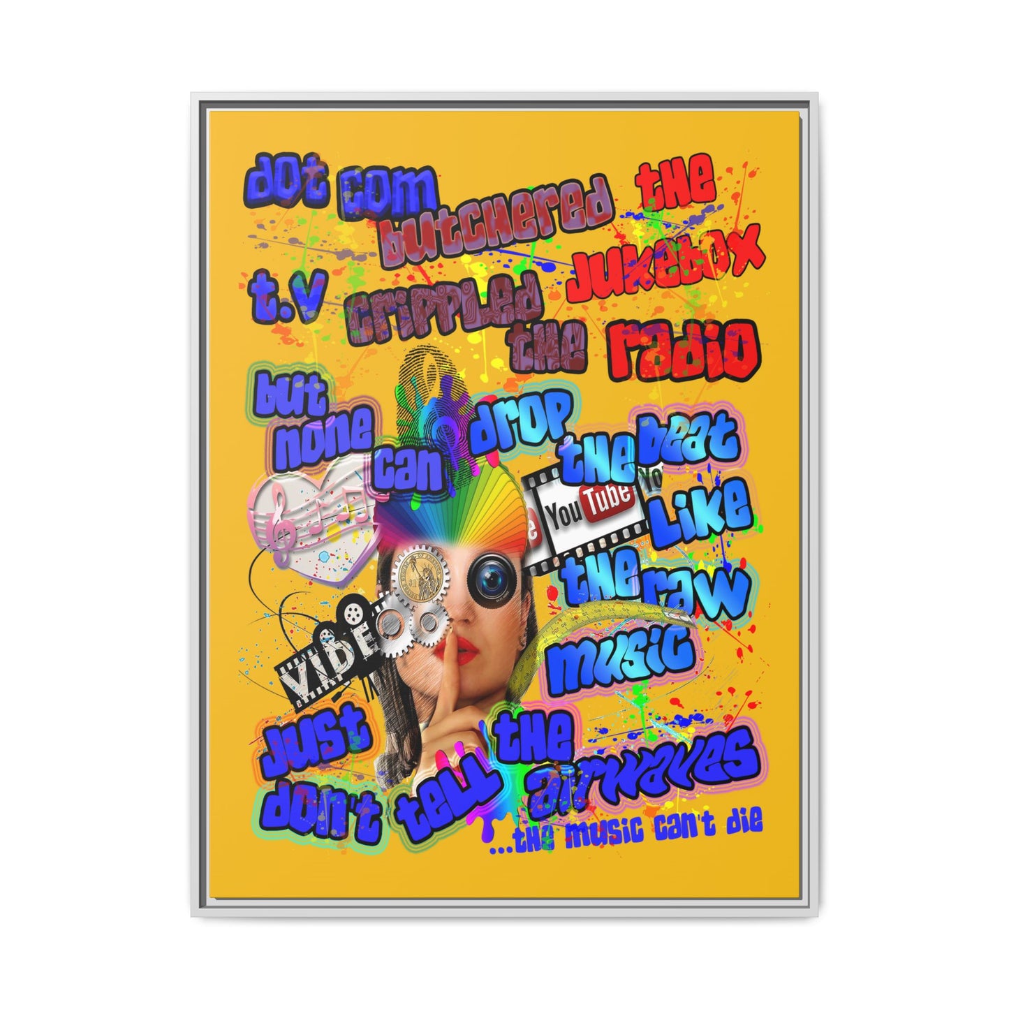 drop the beat - framed canvas art (yellow)