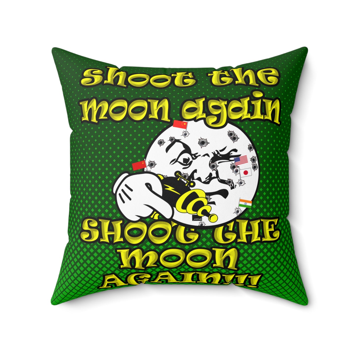 shoot the moon again - Spun Polyester Square Pillow - (logo green)