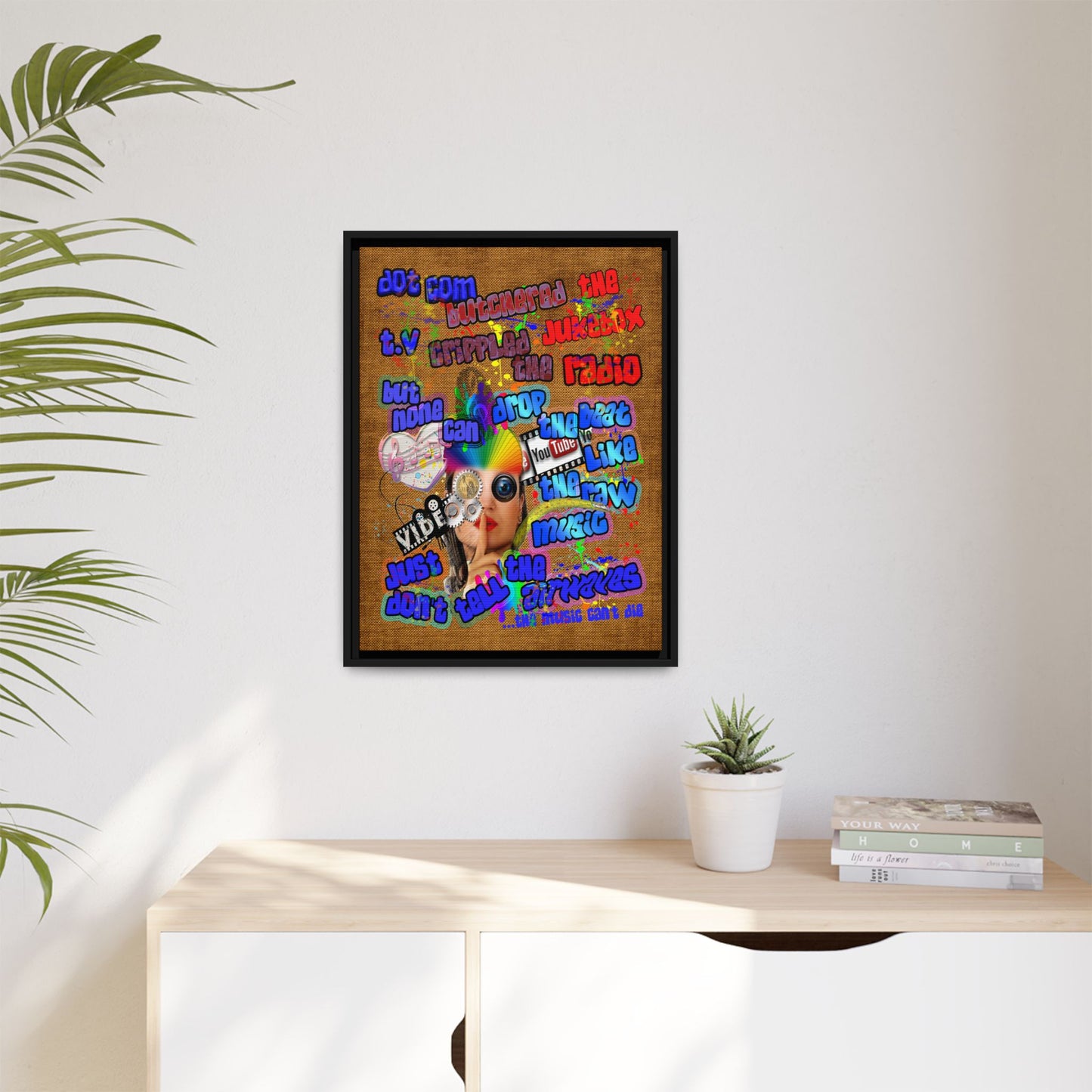 drop the beat - framed canvas art (brown papyrus)