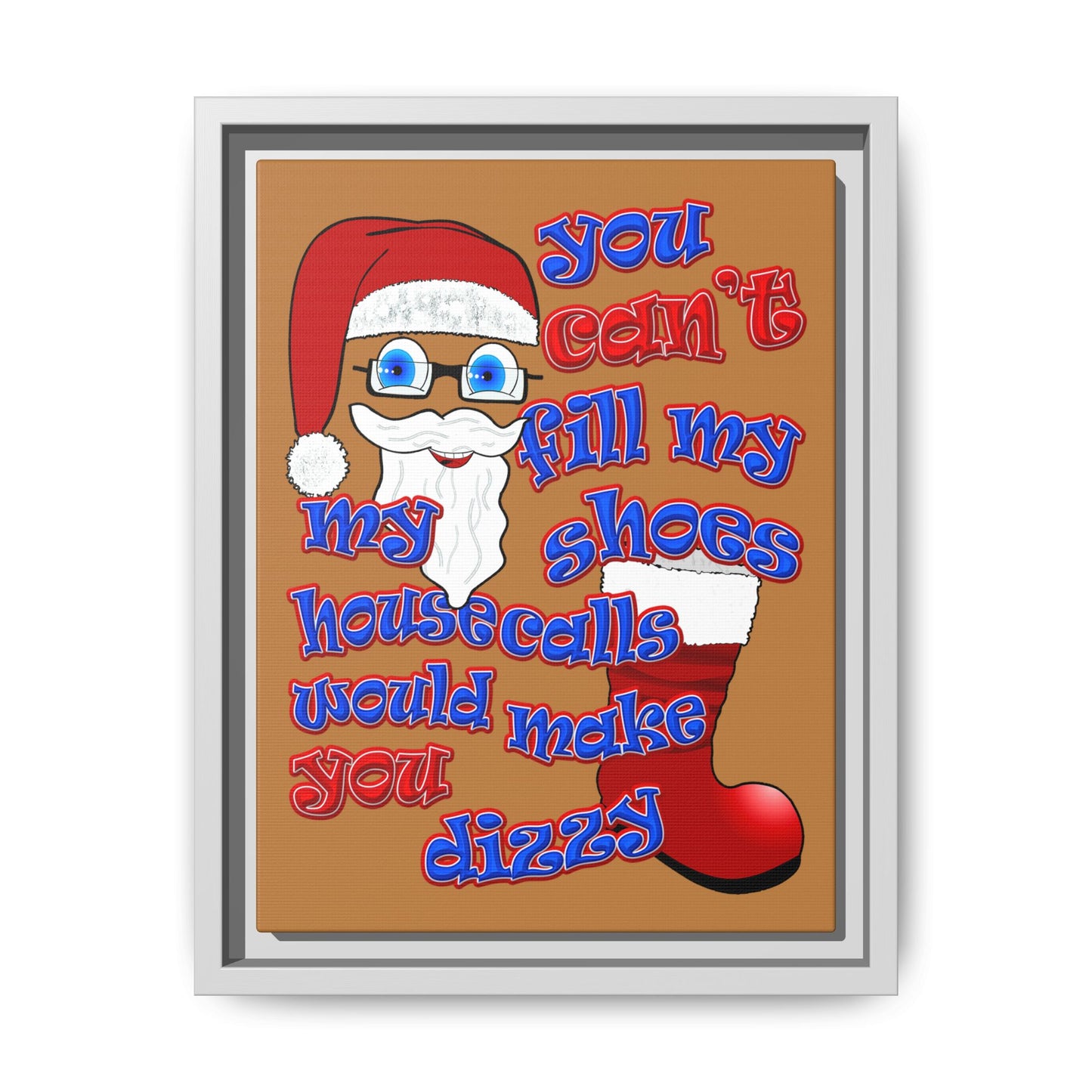 santa's shoes - framed canvas art (light brown)