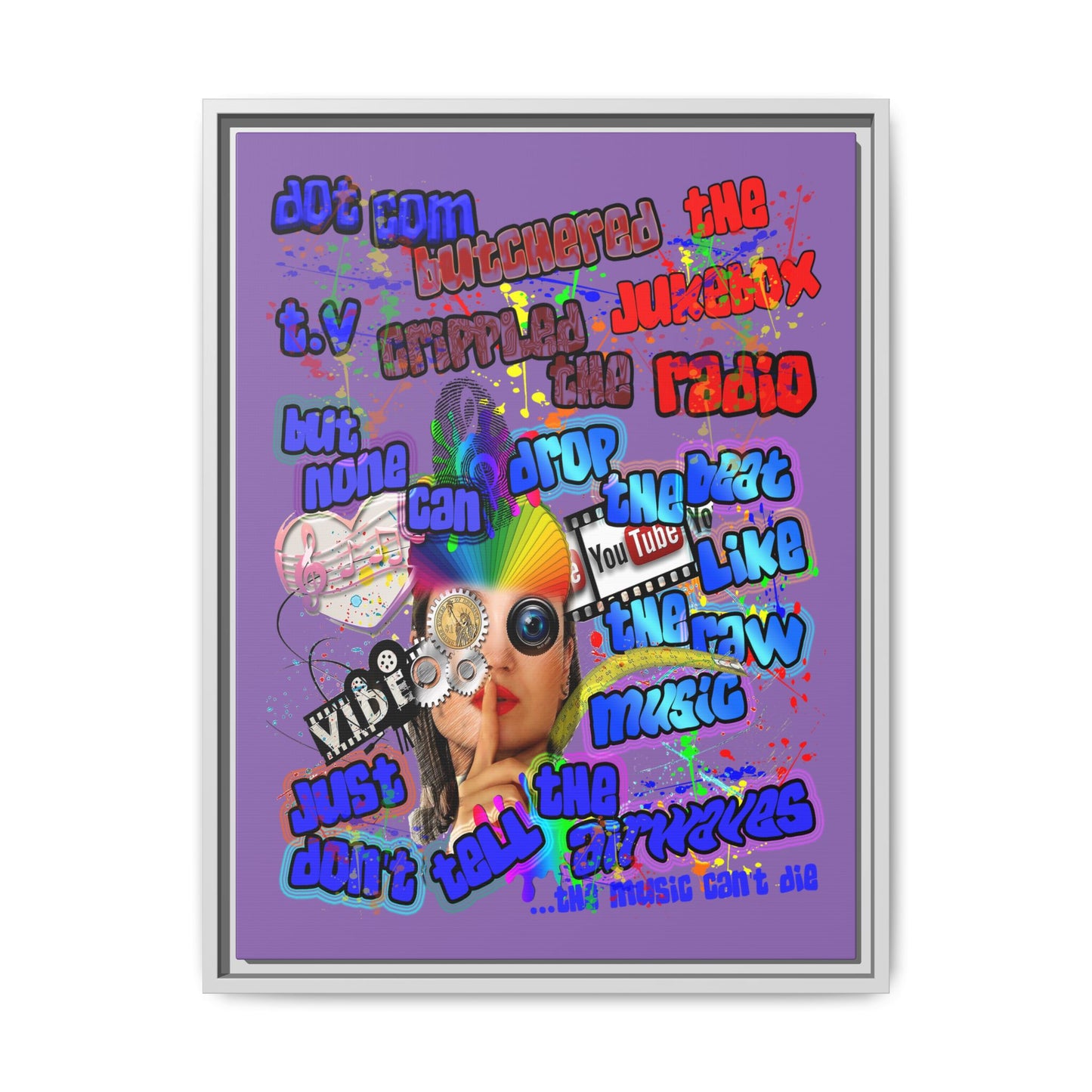 drop the beat - framed canvas art (light purple)