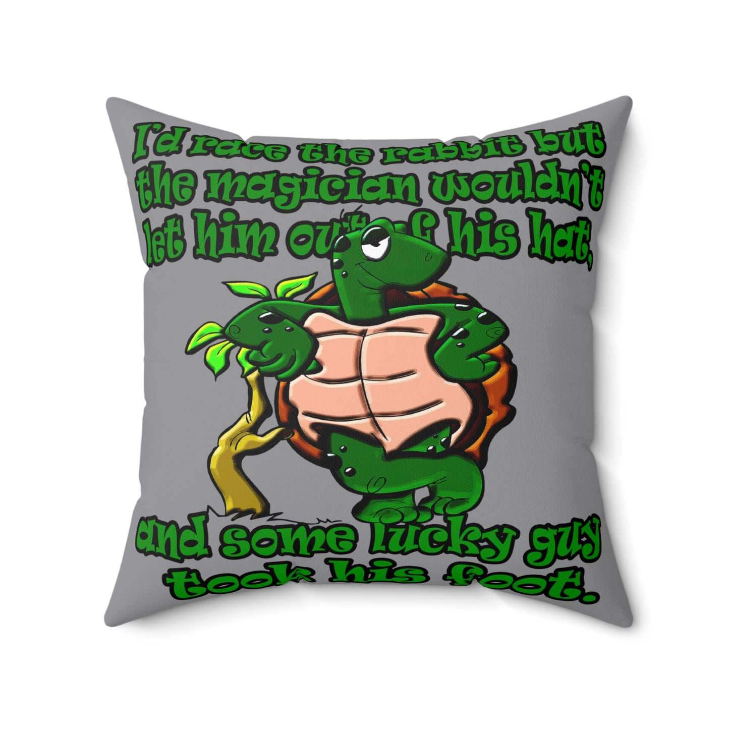 turtle race - Spun Polyester Square Pillow - (grey)