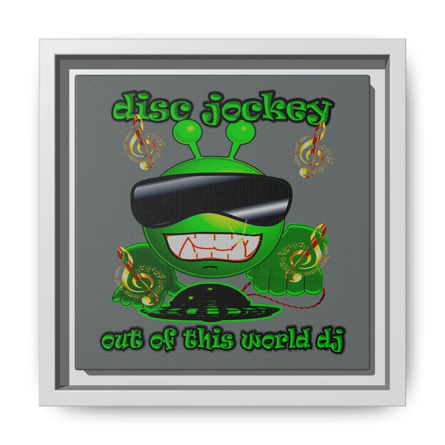disc jockey - framed canvas art (dark grey)