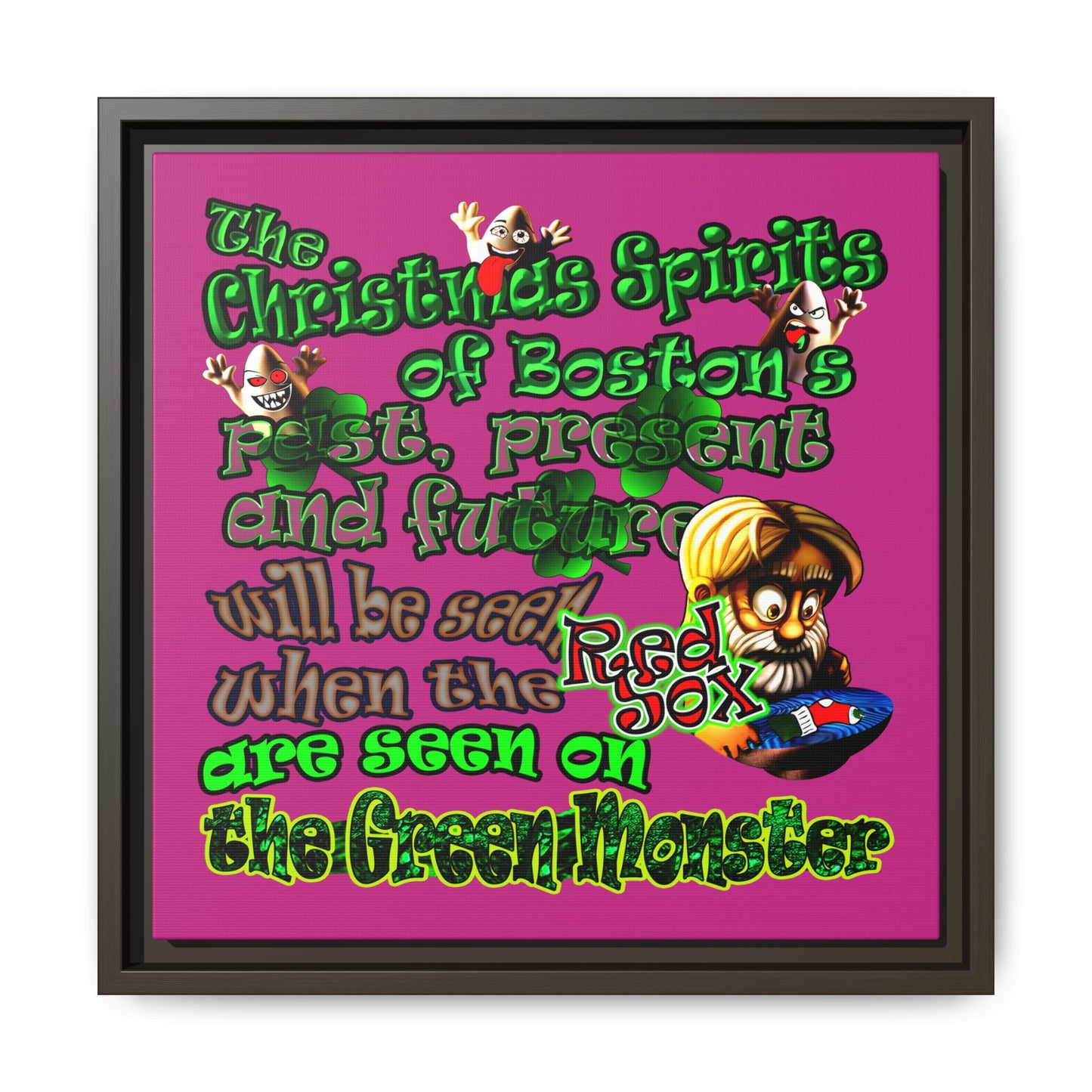 christmas spirits of boston - framed canvas art (pink)