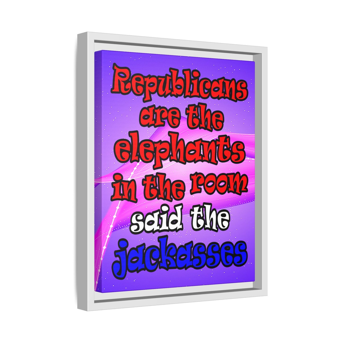 donkeys and elephants - framed canvas art (purple-pink wave)