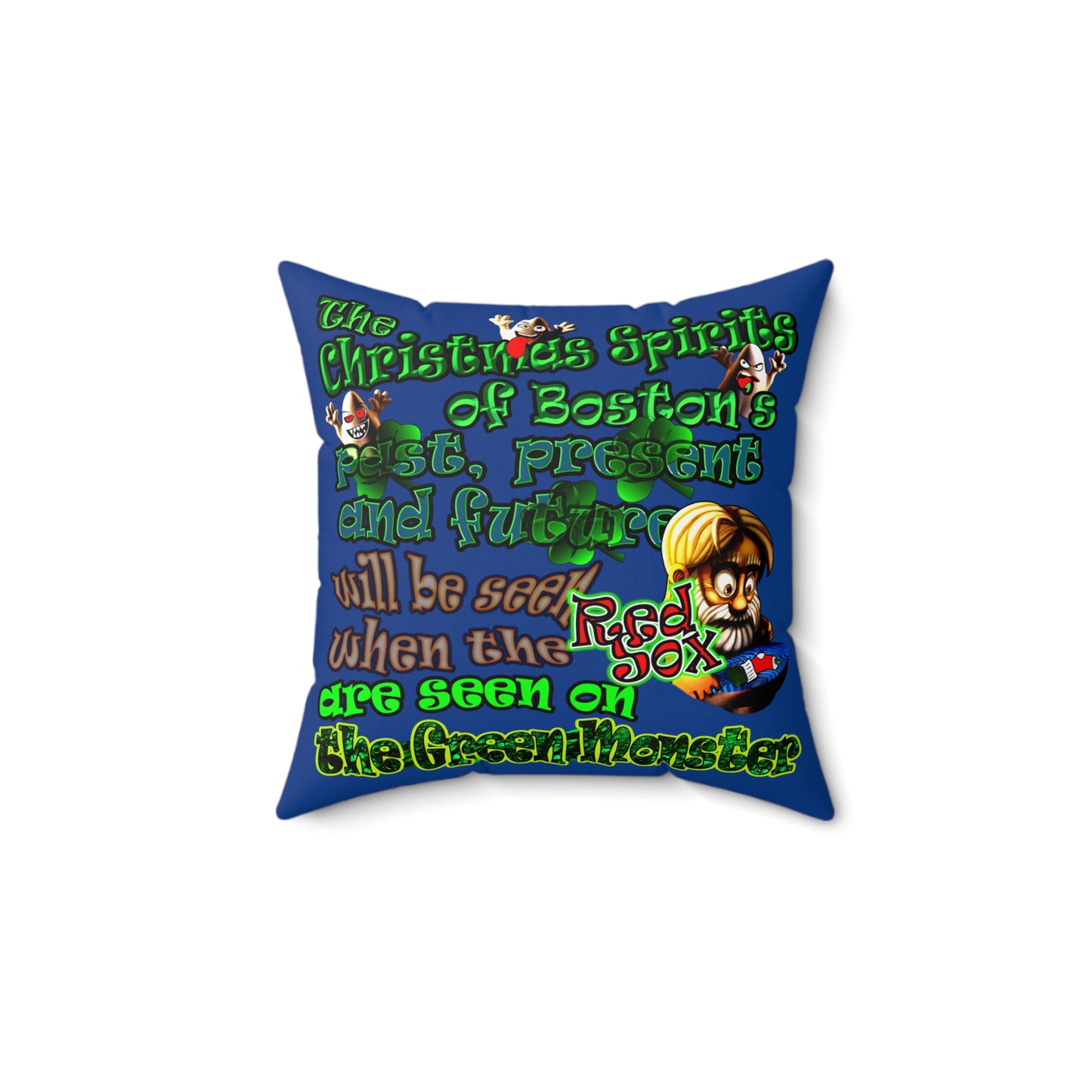christmas spirits of boston - Spun Polyester Square Pillow - (dark blue)