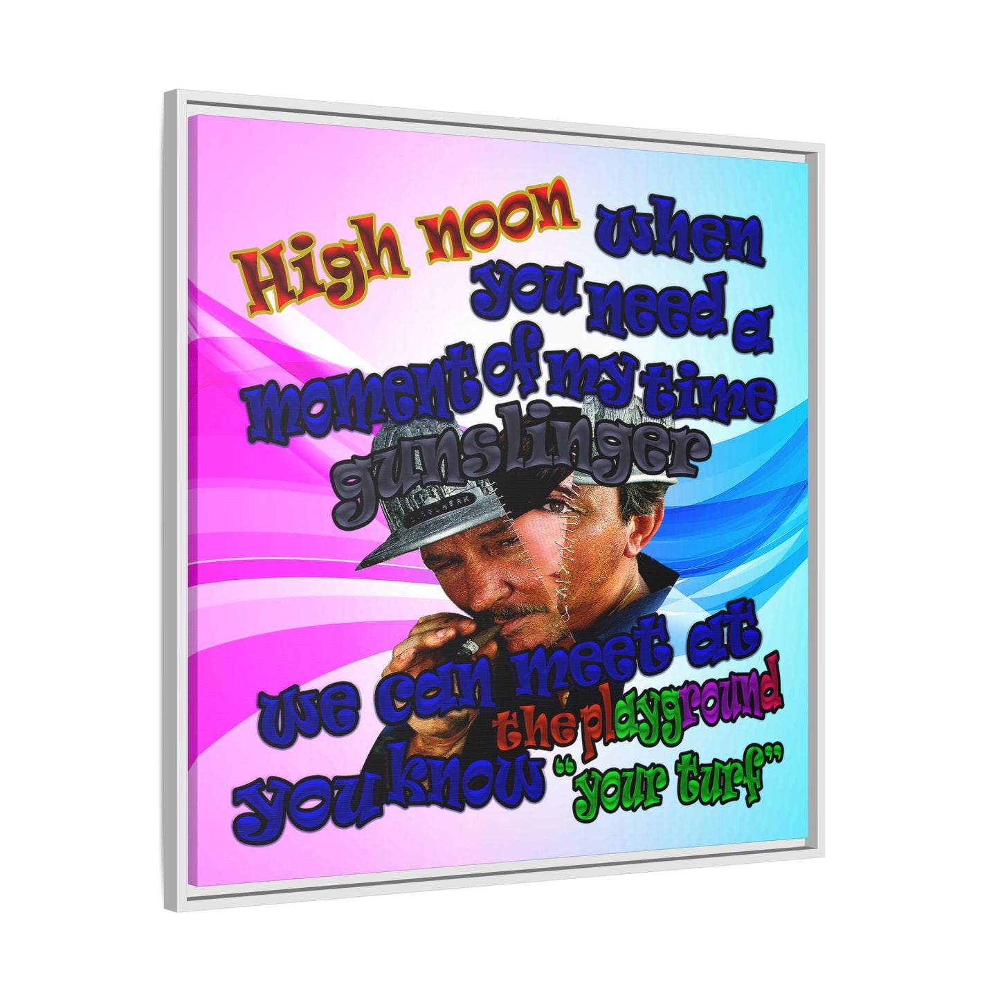 high noon - framed canvas art (light blue-pink wave)