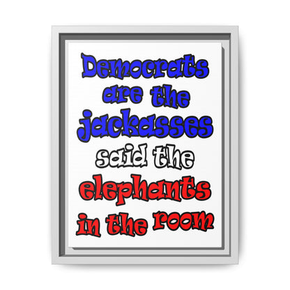 donkeys and elephants - framed canvas art (white)