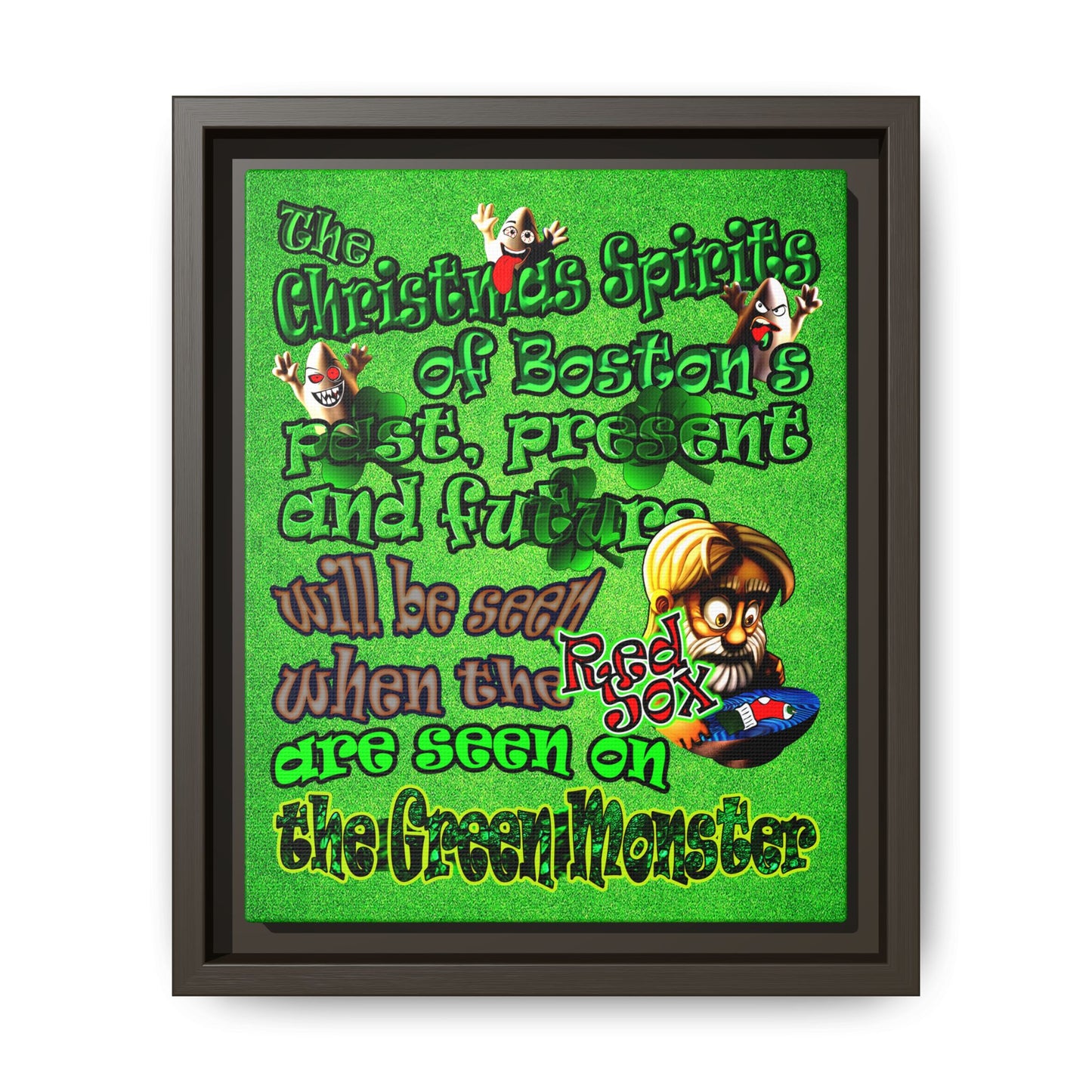 christmas spirits of boston - framed canvas art (green turf)