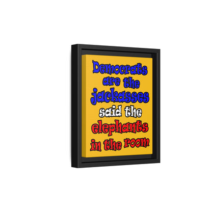 donkeys and elephants - framed canvas art (yellow)