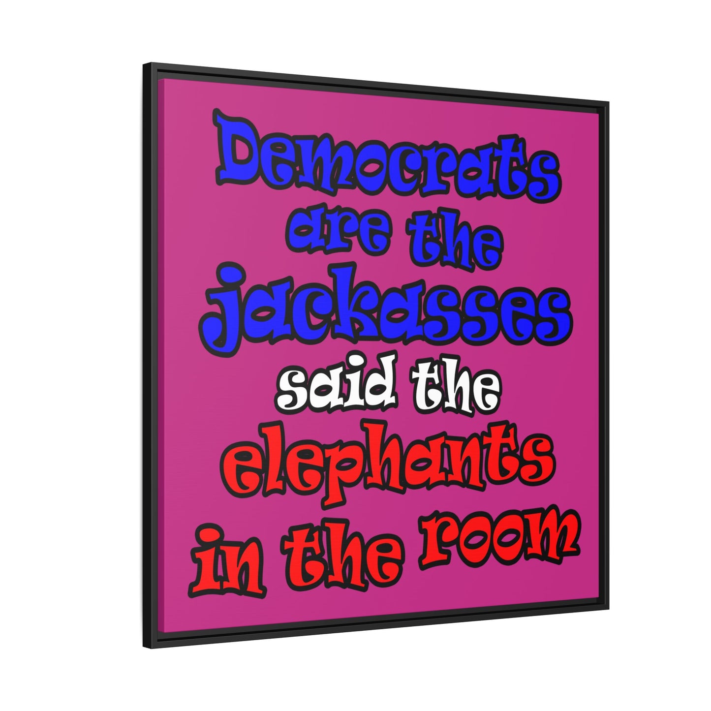 donkeys and elephants - framed canvas art (pink)