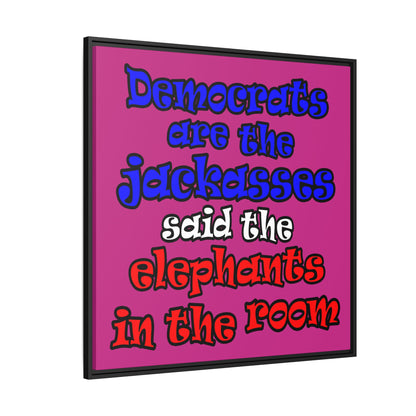 donkeys and elephants - framed canvas art (pink)