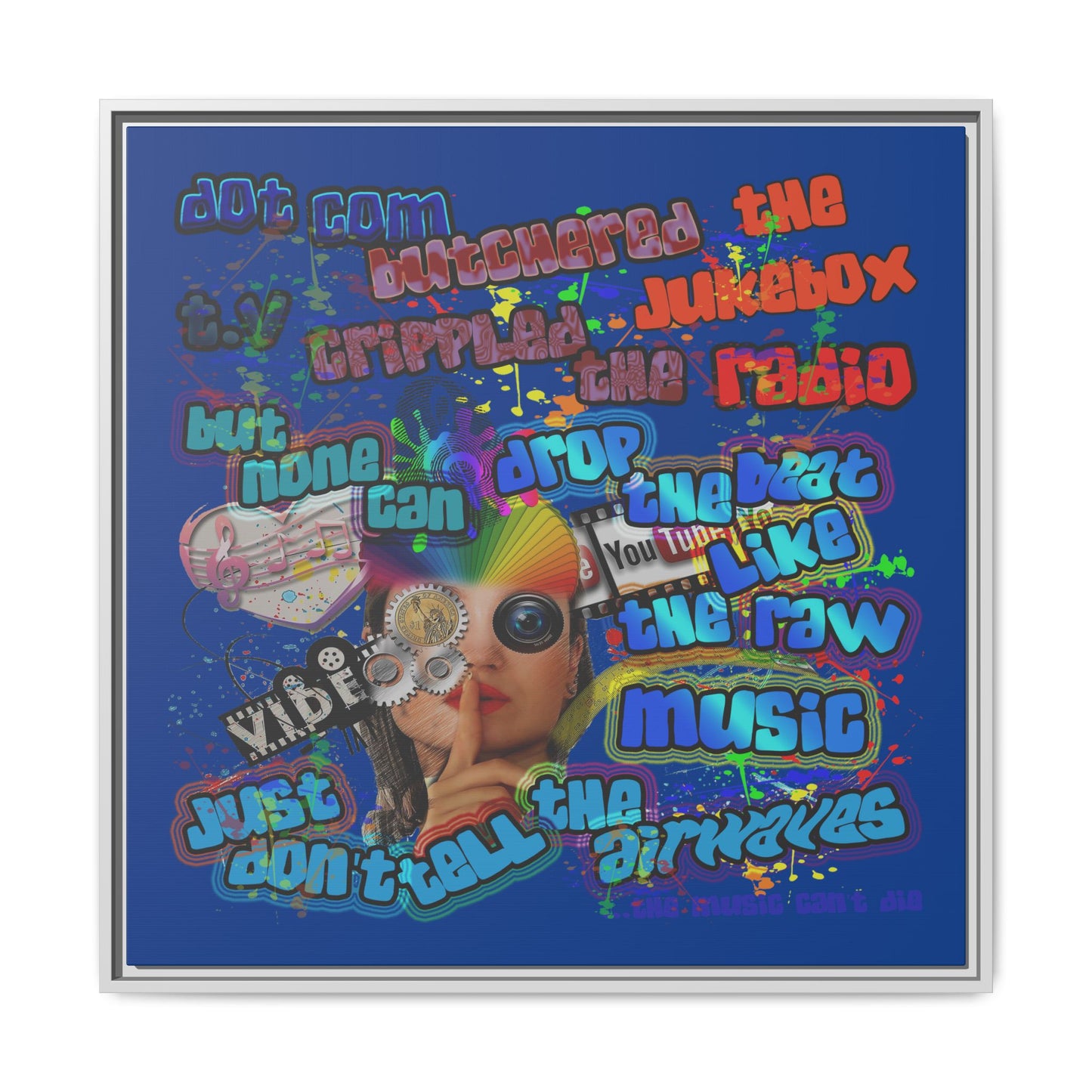 drop the beat - framed canvas art (dark blue)
