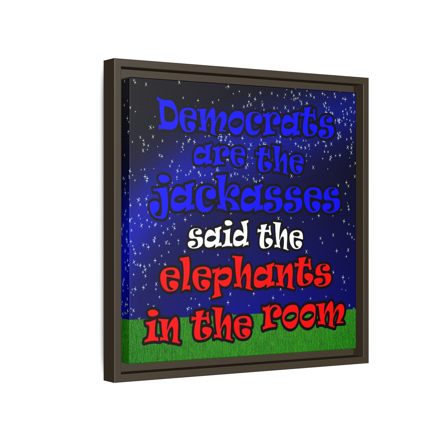 donkeys and elephants - framed canvas art ('snoops' background)