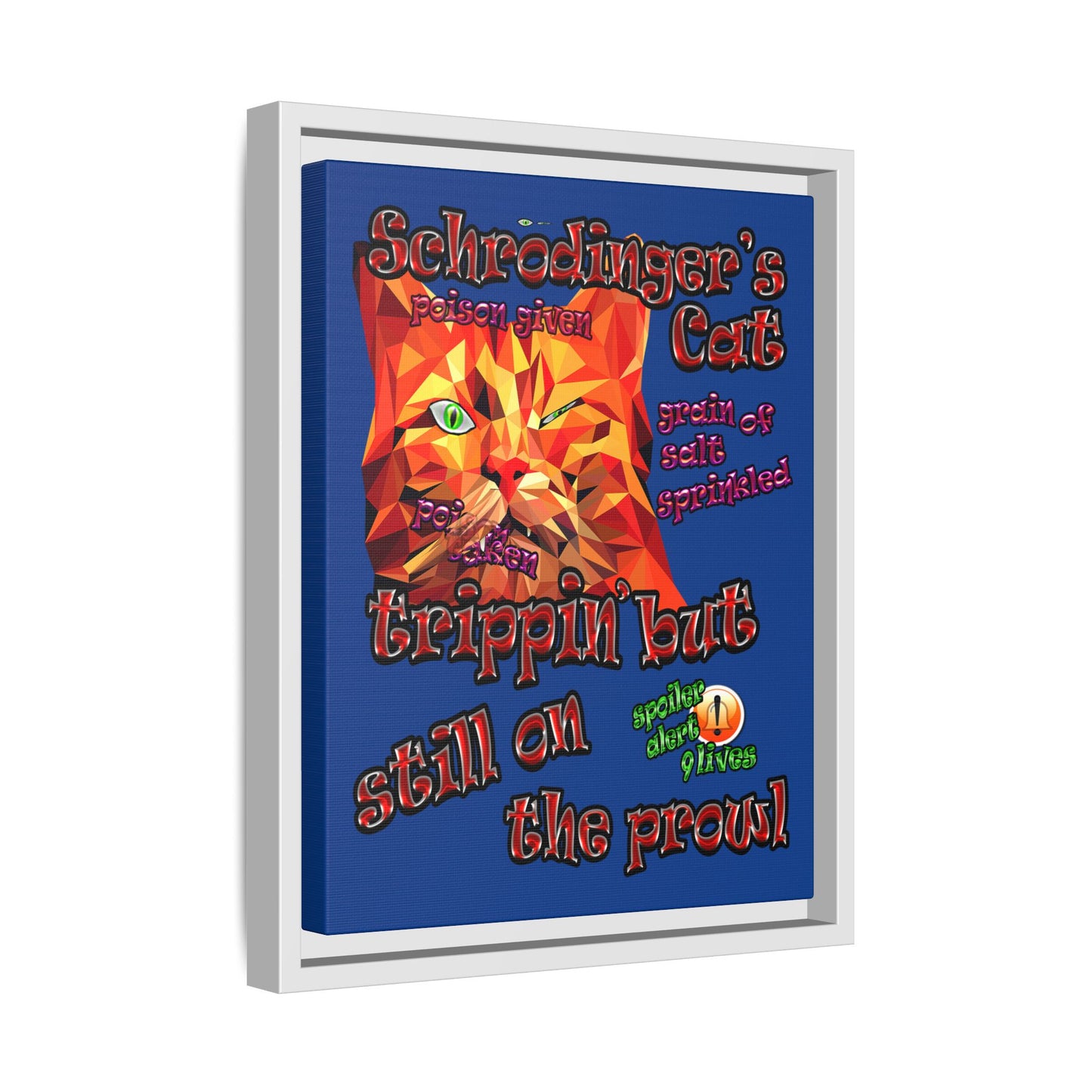 schrodinger's cat - framed canvas art (dark blue)